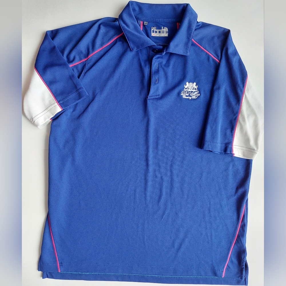 Under Armour Men's Polo Shirt Del Mar Country Club Blue White Pink Size L